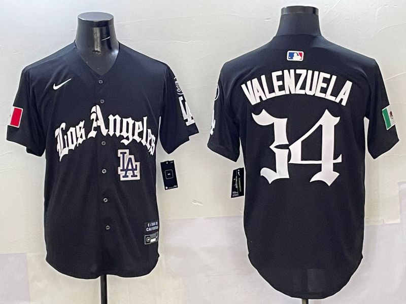 Men Los Angeles Dodgers 34 Valenzuela Black Five generations Joint Name 2025 Nike MLB Jersey style 11